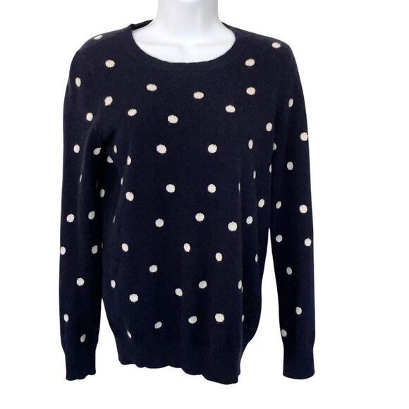 C by Bloomingdale's Cashmere Crewneck Sweater Size M Navy Blue & White Polka Dot - Picture 1 of 6